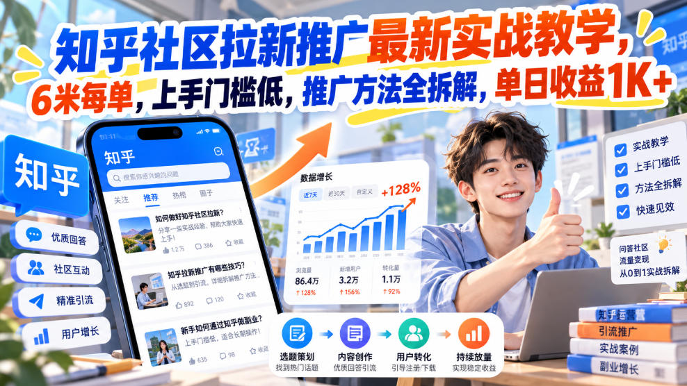 知乎社区拉新推广最新实战教学，6米每单，上手门槛低，推广方法全拆解，单日收益1K+！(更新1030)-星火轻创