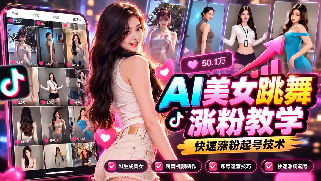 AI美女跳舞涨粉教学，AI生成美女，跳舞视频制作，账号运营与快速起号涨粉-星火轻创