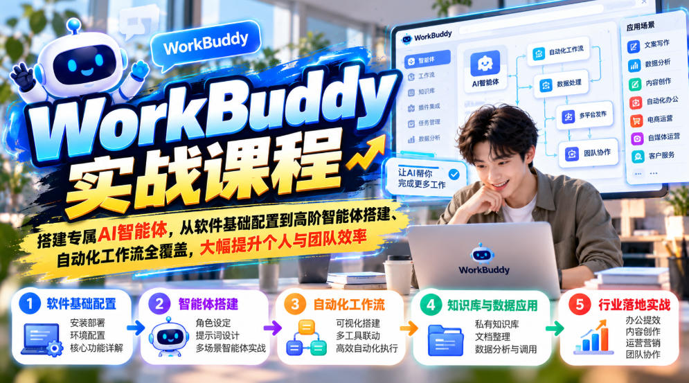 WorkBuddy实战课程，搭建专属AI智能体，从软件基础配置到高阶智能体搭建、自动化工作流全覆盖，大幅提升个人与团队效率-星火轻创
