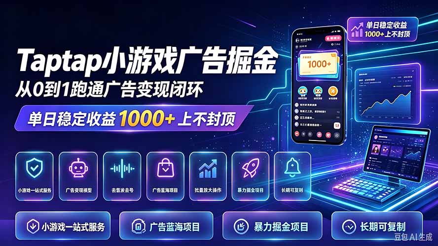 TapTap小游戏广告掘金日赚收益1000+上不封顶-星火轻创