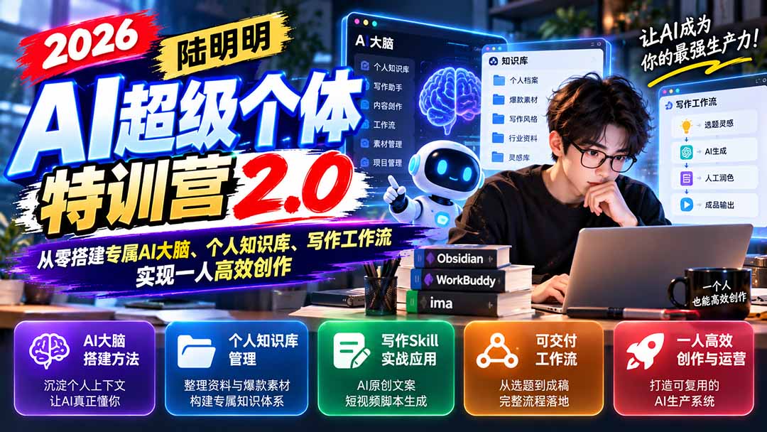 2026AI超级个体特训营2.0：从零搭建专属AI大脑、个人知识库、写作工作流，实现一人高效创作-星火轻创
