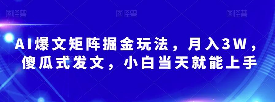 AI爆文矩阵掘金玩法，月入3W，傻瓜式发文，小白当天就能上手【揭秘】-星火轻创
