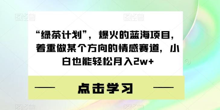 “绿茶计划”，爆火的蓝海项目，着重做某个方向的情感赛道，小白也能轻松月入2w+【揭秘】-星火轻创