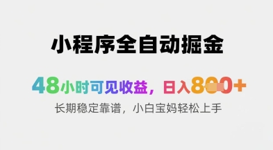 小程序全自动掘金，48小时可见收益，日入8张+长期稳定靠谱，小白宝妈轻松上手【揭秘】-星火轻创