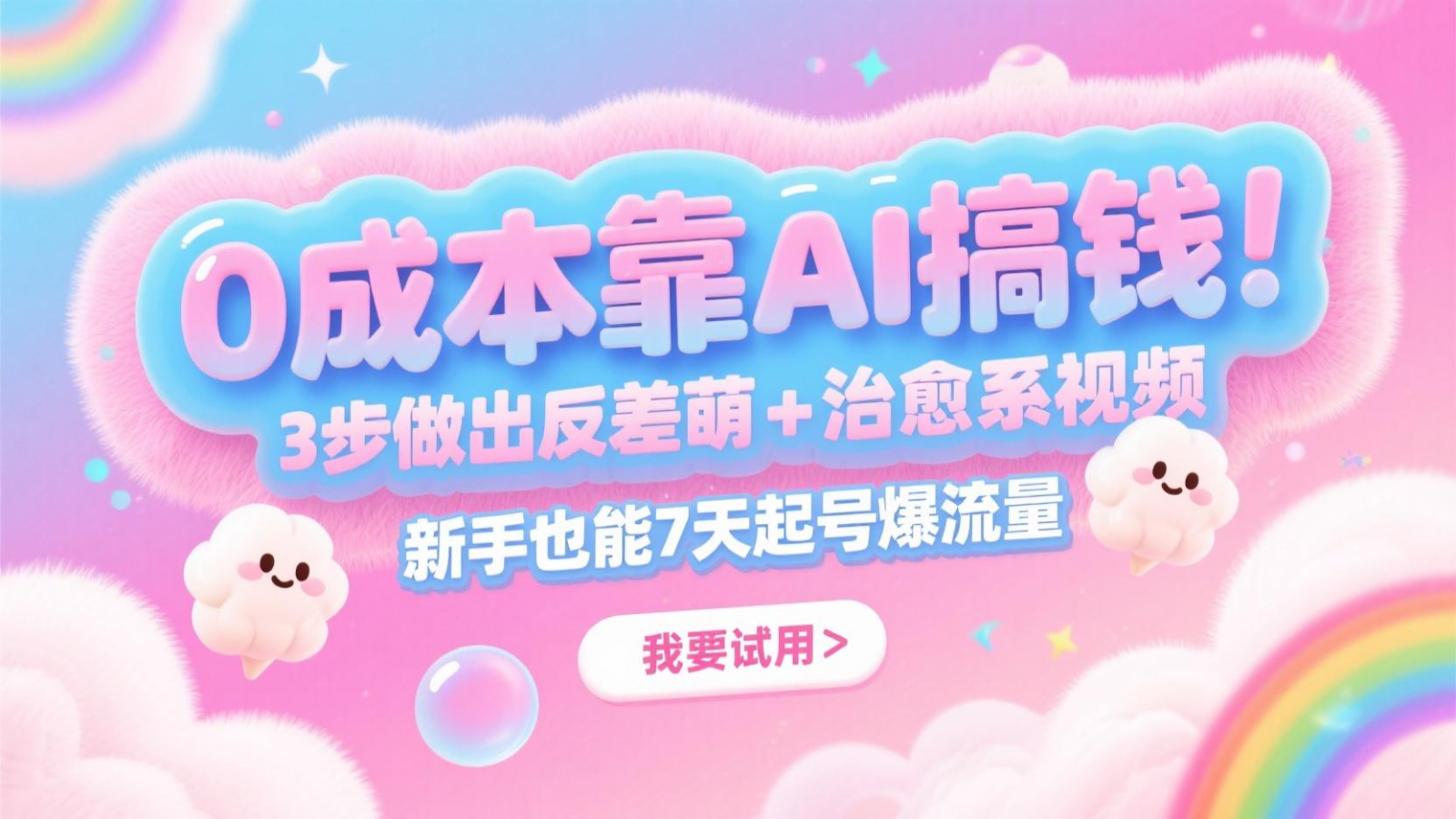 0成本靠AI搞钱!3步做出反差萌+治愈系视频,新手也能7天起号爆流量,月入5位数-星火轻创