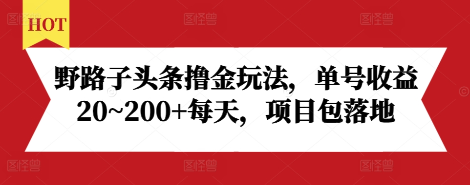 野路子头条撸金玩法,单号收益20~200+每天,项目包落地