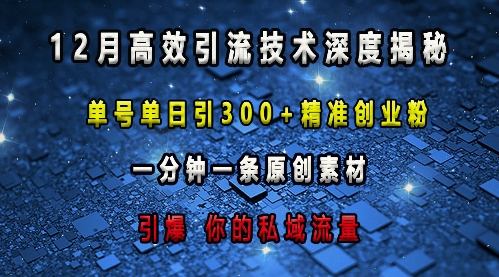 最新高效引流技术深度揭秘 ，单号单日引300+精准创业粉，一分钟一条原创素材，引爆你的私域流量-星火轻创