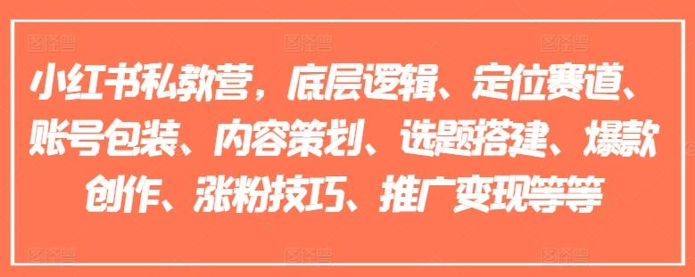 小红书私教营，底层逻辑、定位赛道、账号包装、内容策划、选题搭建、爆款创作、涨粉技巧、推广变现等等-星火轻创
