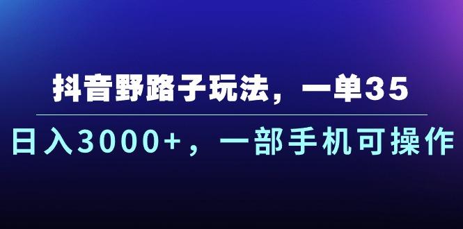 抖音野路子玩法，一单35.日入3000+，一部手机可操作-星火轻创