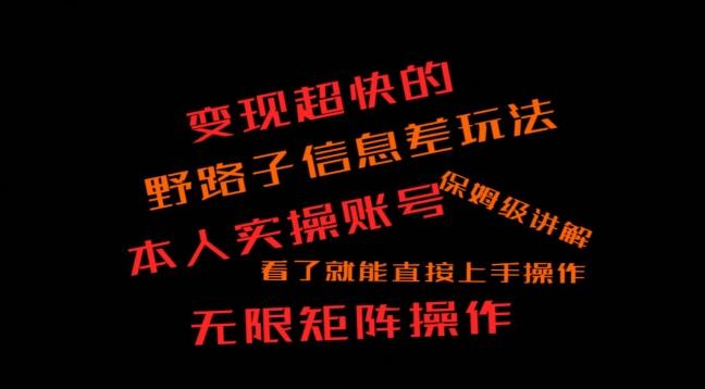 变现超快的野路子信息差玩法，本人实操账号保姆级讲解-星火轻创