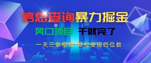 信息查询暴力掘金，一天三条视频，轻松变现四位数，风口项目干就完了【揭秘】-星火轻创