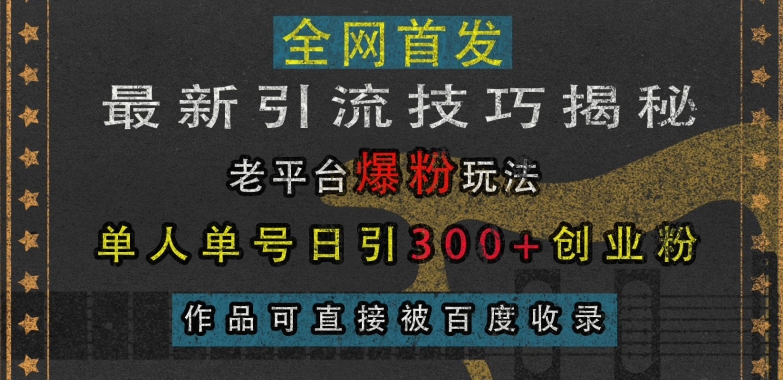 最新引流技巧揭秘，老平台爆粉玩法，单人单号日引300+创业粉，作品可直接被百度收录-星火轻创