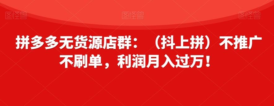 拼多多无货源店群：（抖上拼）不推广不刷单，利润月入过万！【揭秘】-星火轻创