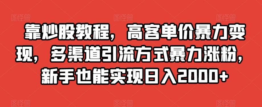 靠炒股教程，高客单价暴力变现，多渠道引流方式暴力涨粉，新手也能实现日入2000+【揭秘】-星火轻创