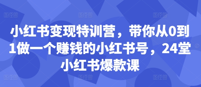 小红书变现特训营，带你从0到1做一个赚钱的小红书号，24堂小红书爆款课-星火轻创