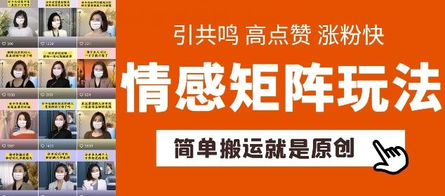 简单搬运，情感矩阵玩法，涨粉速度快，可带货，可起号【揭秘】-星火轻创