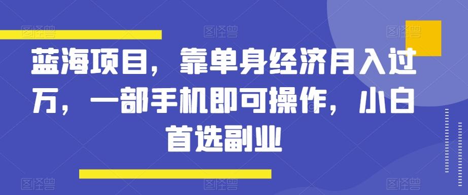 蓝海项目，靠单身经济月入过万，一部手机即可操作，小白首选副业【揭秘】-星火轻创