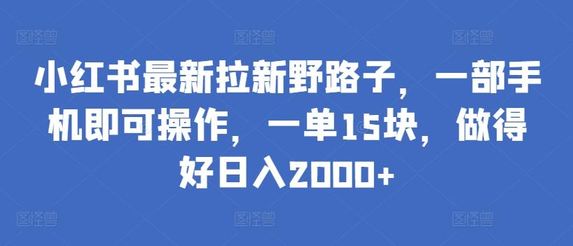 小红书最新拉新野路子，一部手机即可操作，一单15块，做得好日入2000+【揭秘】-星火轻创