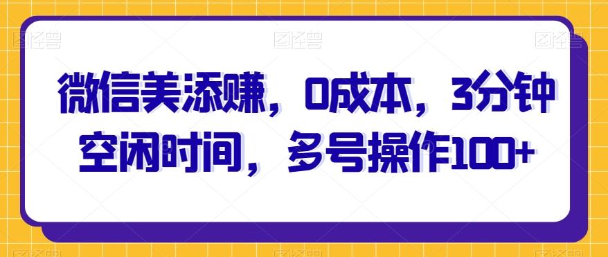 微信美添赚，0成本，3分钟空闲时间，多号操作100+-星火轻创