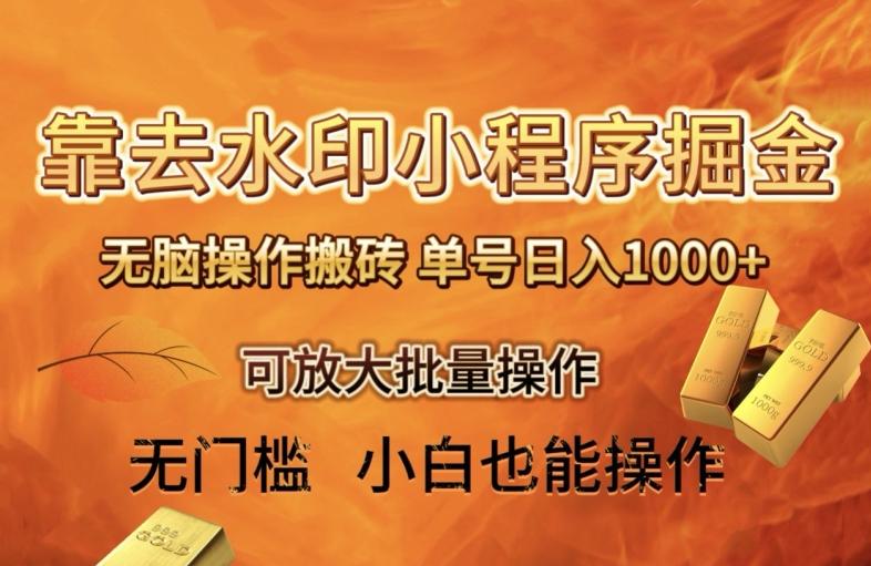 靠去水印小程序无脑操作搬砖，单号日入1000+保姆级教程可放大批量操作【揭秘】-星火轻创