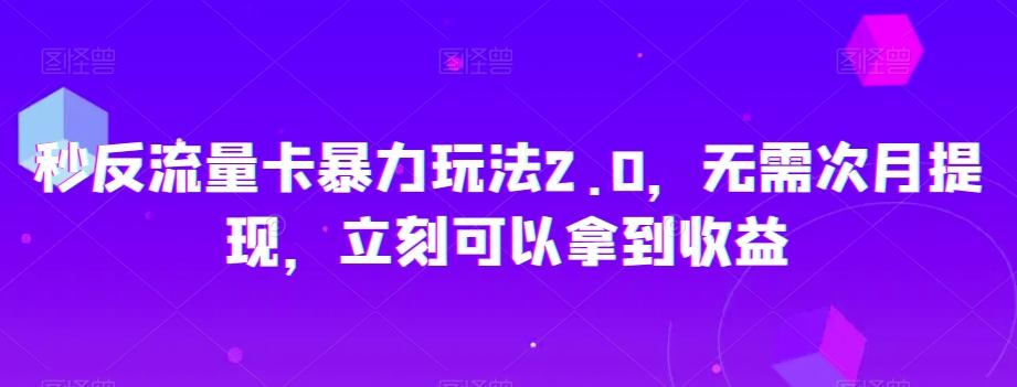 秒反流量卡暴力玩法2.0，无需次月提现，立刻可以拿到收益【揭秘】-星火轻创