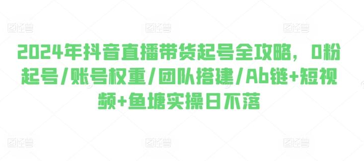 2024年抖音直播带货起号全攻略，0粉起号/账号权重/团队搭建/Ab链+短视频+鱼塘实操日不落-星火轻创