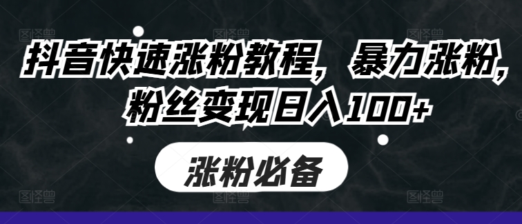 抖音快速涨粉教程，暴力涨粉，粉丝变现日入100+-星火轻创