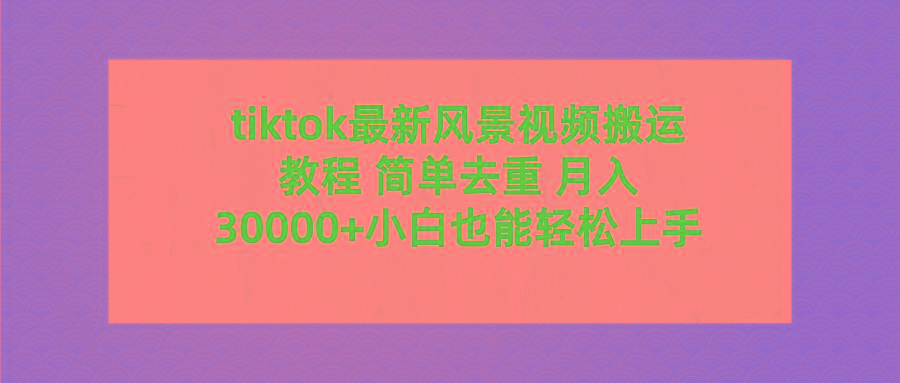 (9804期)tiktok最新风景视频搬运教程 简单去重 月入30000+附全套工具-星火轻创