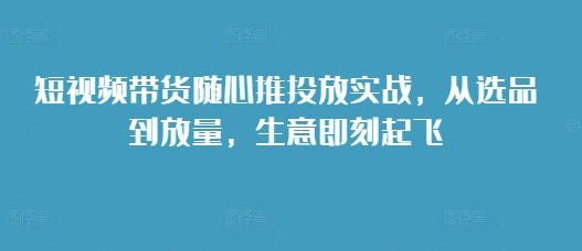 短视频带货随心推投放实战，从选品到放量，生意即刻起飞-星火轻创