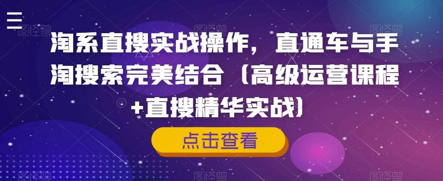 淘系直搜实战操作，直通车与手淘搜索完美结合（高级运营课程+直搜精华实战）-星火轻创