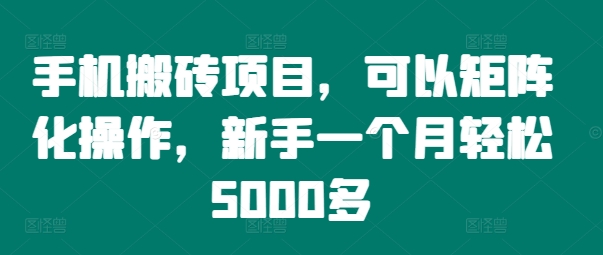 手机搬砖项目，可以矩阵化操作，新手一个月轻松5000多-星火轻创