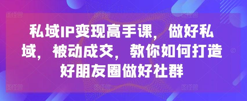 私域IP变现高手课，做好私域，被动成交，教你如何打造好朋友圈做好社群-星火轻创