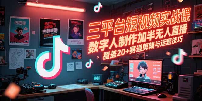 三平台短视频实战课,数字人制作加半无人直播,覆盖20+赛道剪辑与运营技巧-星火轻创