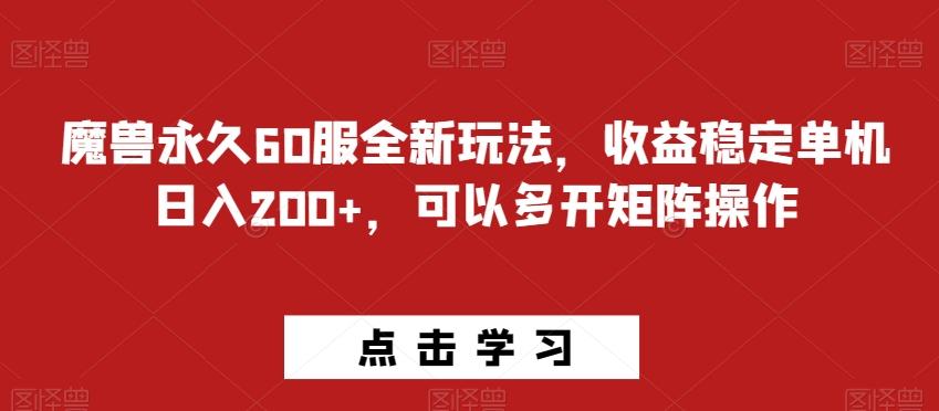 魔兽永久60服全新玩法，收益稳定单机日入200+，可以多开矩阵操作-星火轻创