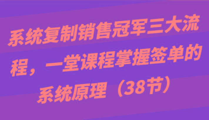 系统复制销售冠军三大流程，一堂课程掌握签单的系统原理(38节)-星火轻创