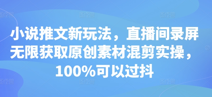 小说推文新玩法，直播间录屏无限获取原创素材混剪实操，100%可以过抖-星火轻创