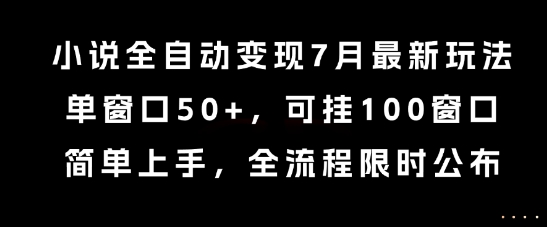 小说全自动变现7月玩法，单窗口50+，可挂100窗口，简单上手，全流程限时公布【揭秘】-星火轻创