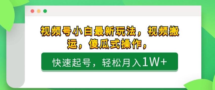 视频号小白最新玩法，视频搬运，傻瓜式操作，快速起号，轻松月入1W+-星火轻创