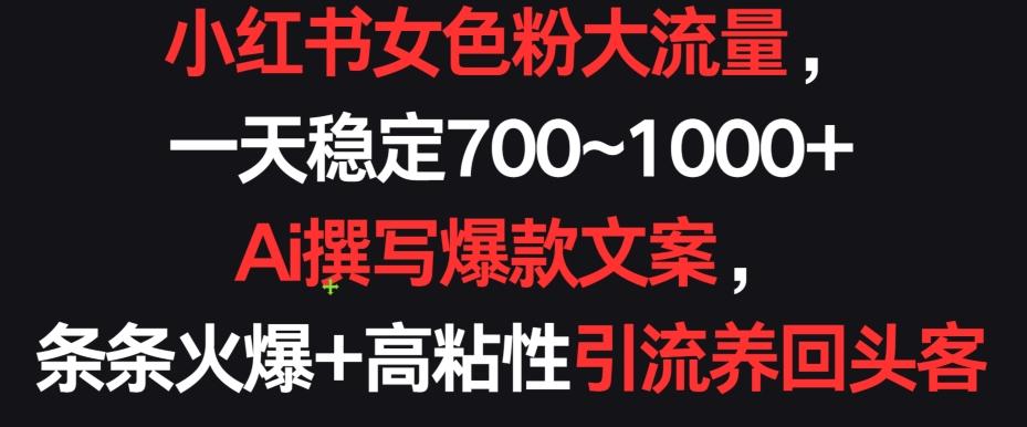 小红书女色粉大流量，一天稳定700~1000+  Ai撰写爆款文案，条条火爆+高粘性引流养回头客【揭秘】-星火轻创