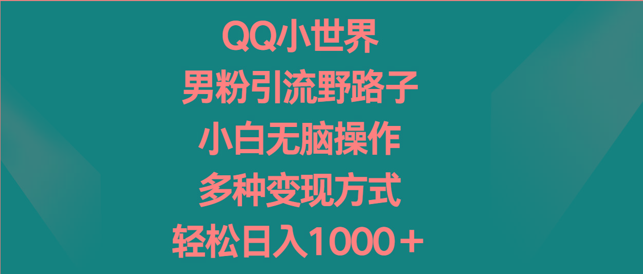 QQ小世界男粉引流野路子,小白无脑操作,多种变现方式轻松日入1000+-星火轻创