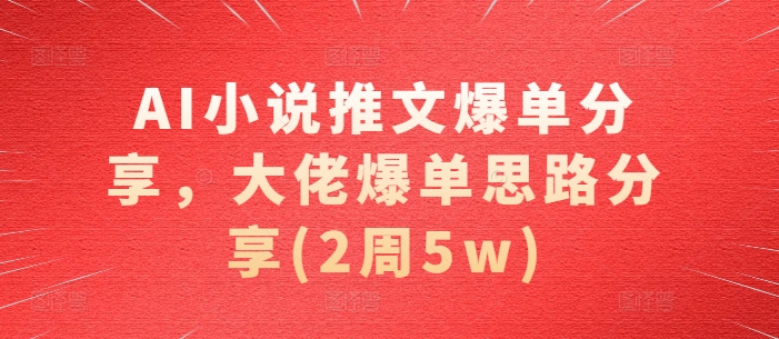 AI小说推文爆单分享，大佬爆单思路分享(2周5w)-星火轻创