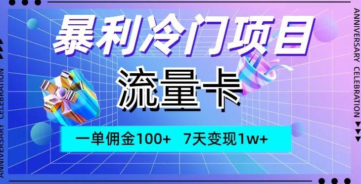暴利冷门项目，流量卡，一单佣金100+，7天变现1w+-星火轻创