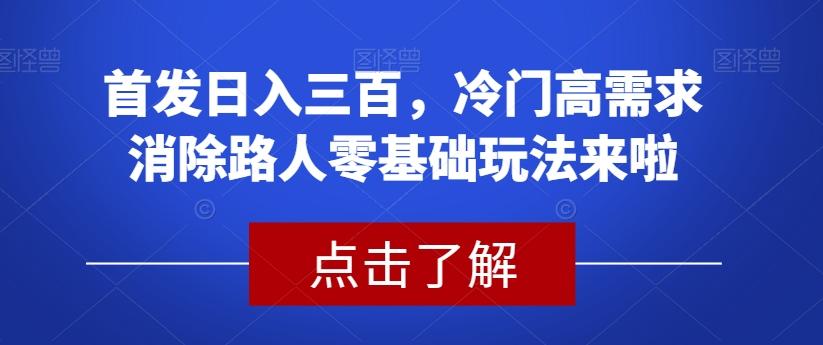 首发日入三百，冷门高需求消除路人零基础玩法来啦【揭秘】-星火轻创