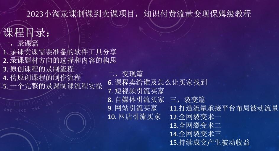 2023小淘录课制课到卖课项目，知识付费流量变现保姆级教程-星火轻创