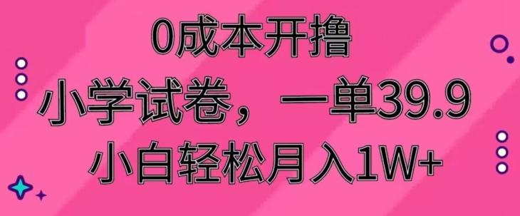 0成本开撸，小学试卷，一单39.9，小白轻松月入1W+-星火轻创