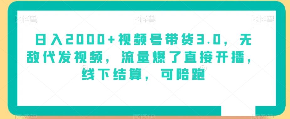 日入2000+视频号带货3.0，无敌代发视频，流量爆了直接开播，线下结算，可陪跑-星火轻创