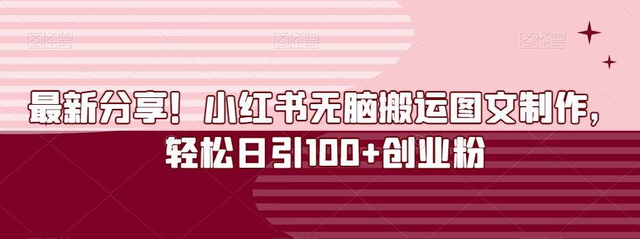 最新分享！小红书无脑搬运图文制作，轻松日引100+创业粉-星火轻创