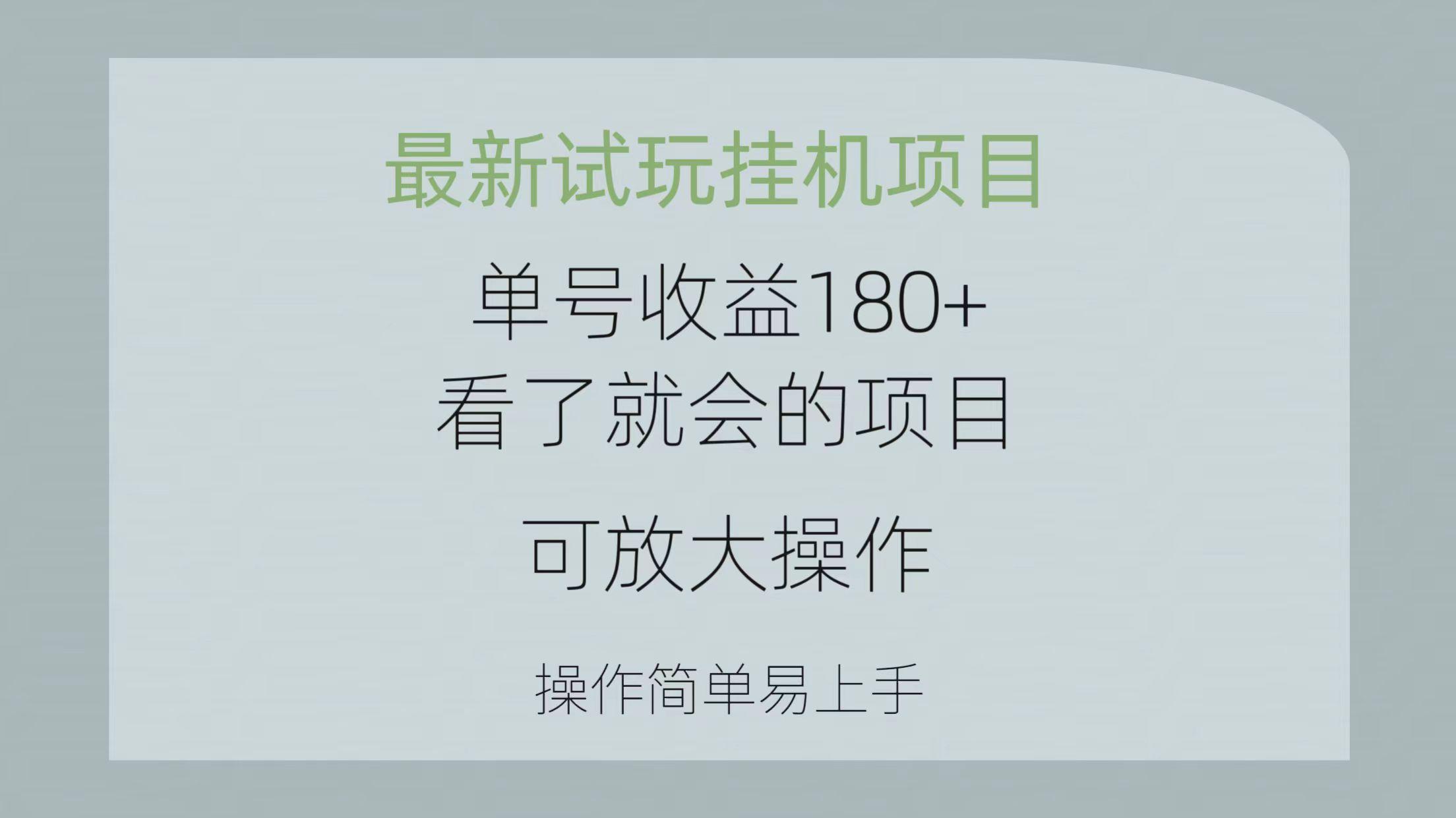 最新试玩挂机项目 单号收益180+看了就会的项目，可放大操作 操作简单易…-星火轻创