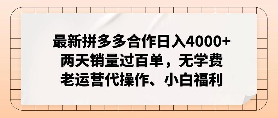 最新拼多多合作日入4000+两天销量过百单，无学费、老运营代操作、小白福利-星火轻创