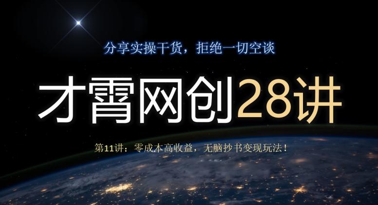 才霄网创28讲第11讲：零成本高收益，无脑抄书变现玩法！-星火轻创